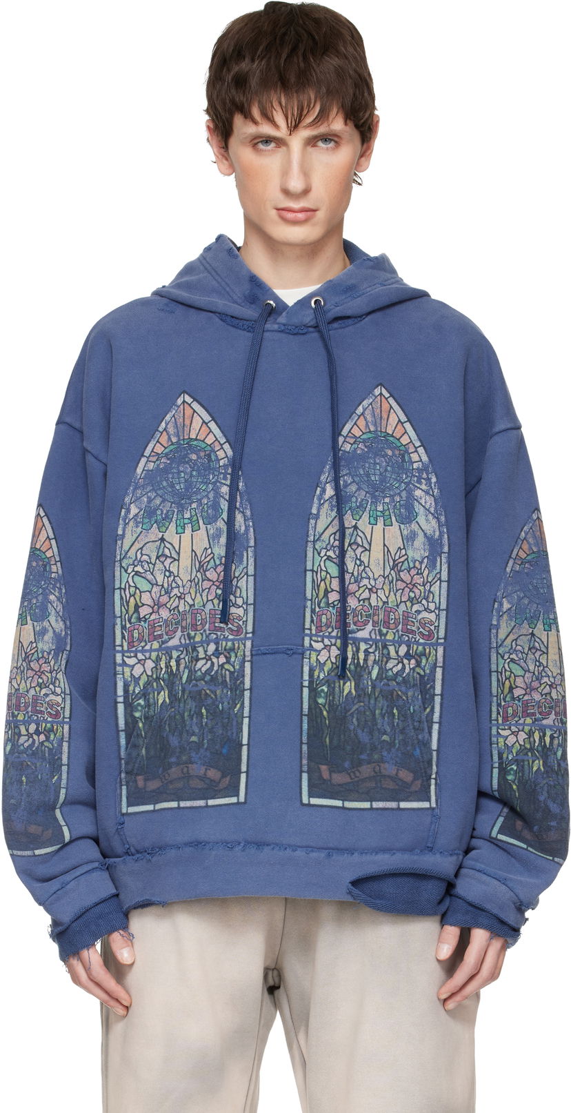 Mikina Who Decides War Who Decides War Faded Distressed Stained Glass Print Hoodie Modrá | 1110190010FW25