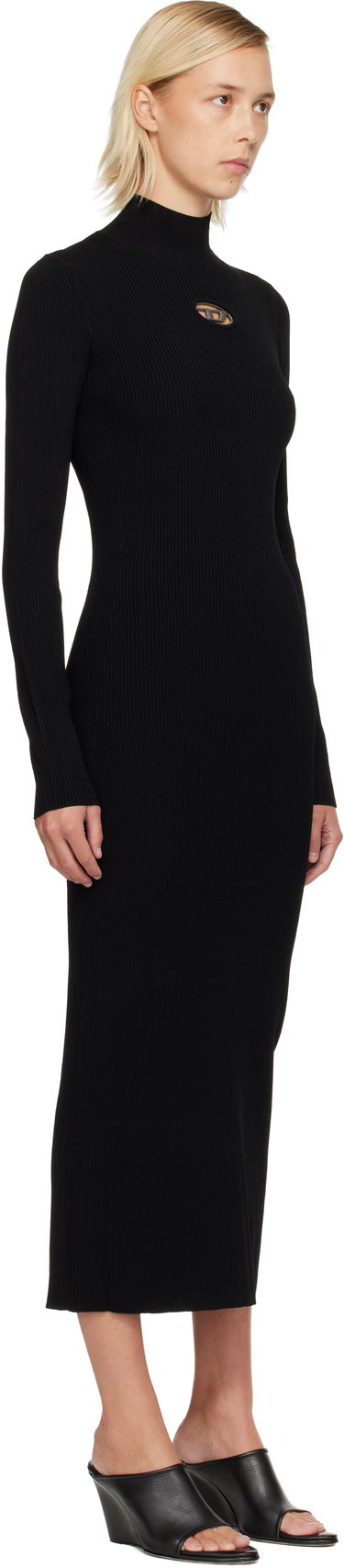 Šaty Diesel Ribbed knit long-sleeve mock neck maxi dress with metallic cut-out Čierna | A14186 0DLAX, 1