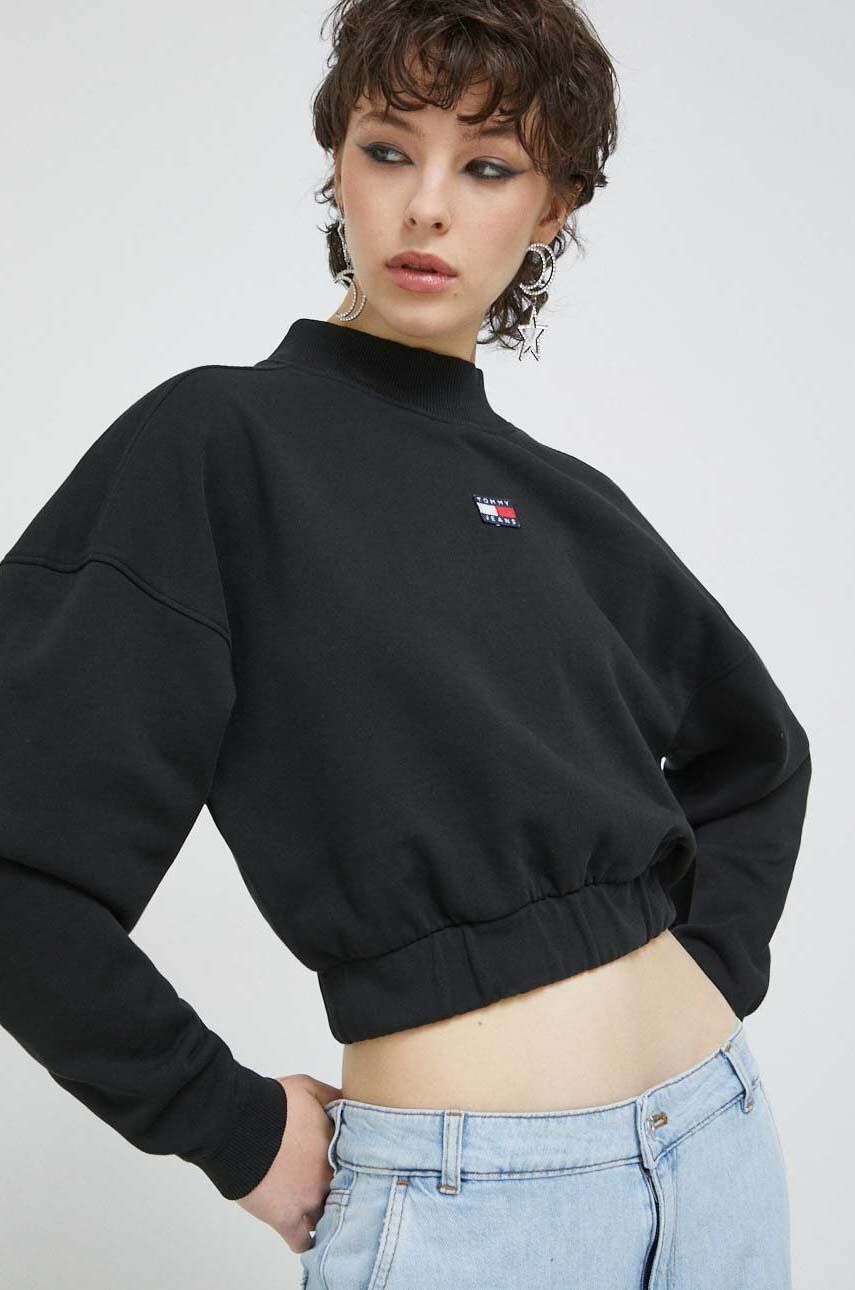 Mock Neck Badge Boxy Cropped Sweatshirt