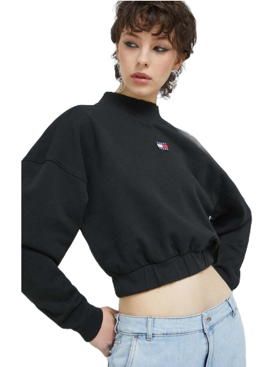 Mikina Tommy Hilfiger Mock Neck Badge Boxy Cropped Sweatshirt Čierna | DW0DW15415.PPYX