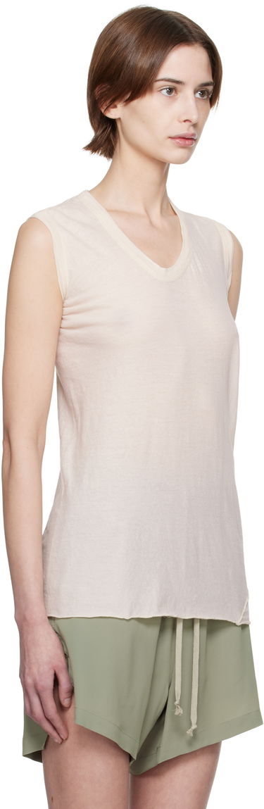 Tielko Rick Owens Rick Owens Hollywood V-Neck Tank Top Béžová | RP01E7102 UC, 4
