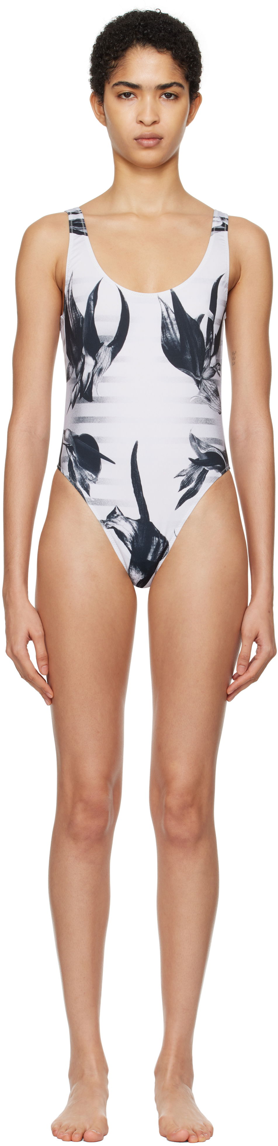Plavky Jean Paul Gaultier Jean Paul Gaultier 'The Flower Body Morphing Marinière' One-Piece Swimsuit Biela | 25/33-F-MB026-J574-010200, 0