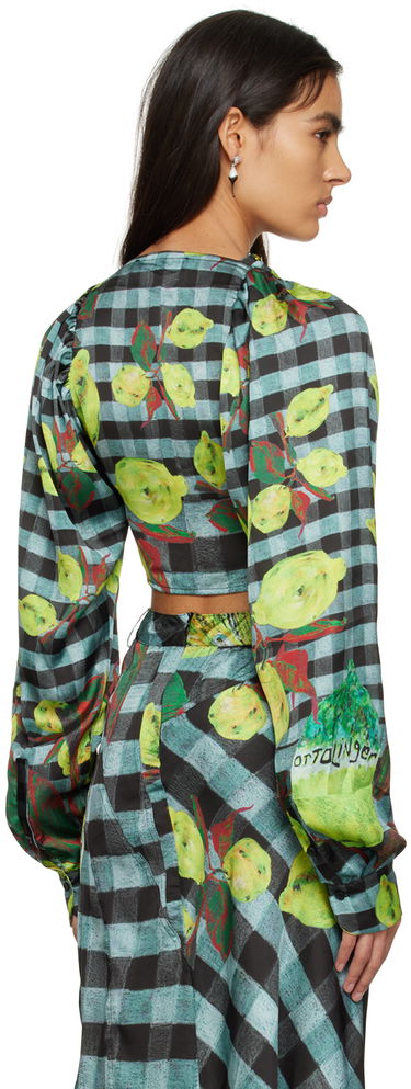 Crop Top Ottolinger Ottolinger Lemon Gingham Tie-Front Crop Top Zelené | 1101204, 2