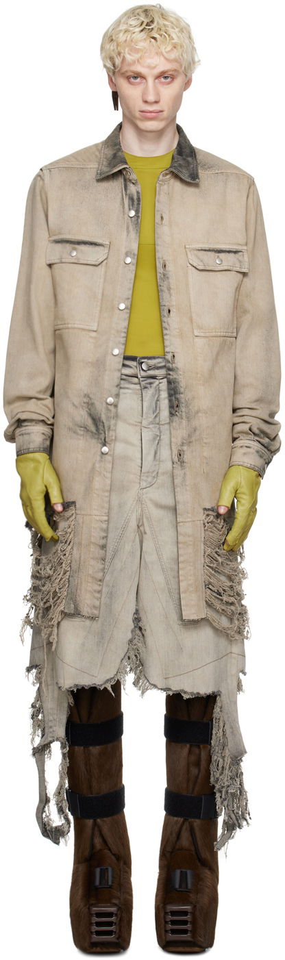 Bunda Rick Owens Frayed Denim Jacket Béžová | RR02C7705 DMPFR, 0