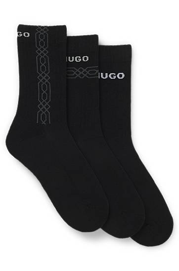 Ponožky BOSS Three-pack of short socks with lettering and geometric pattern Čierna | 50546345