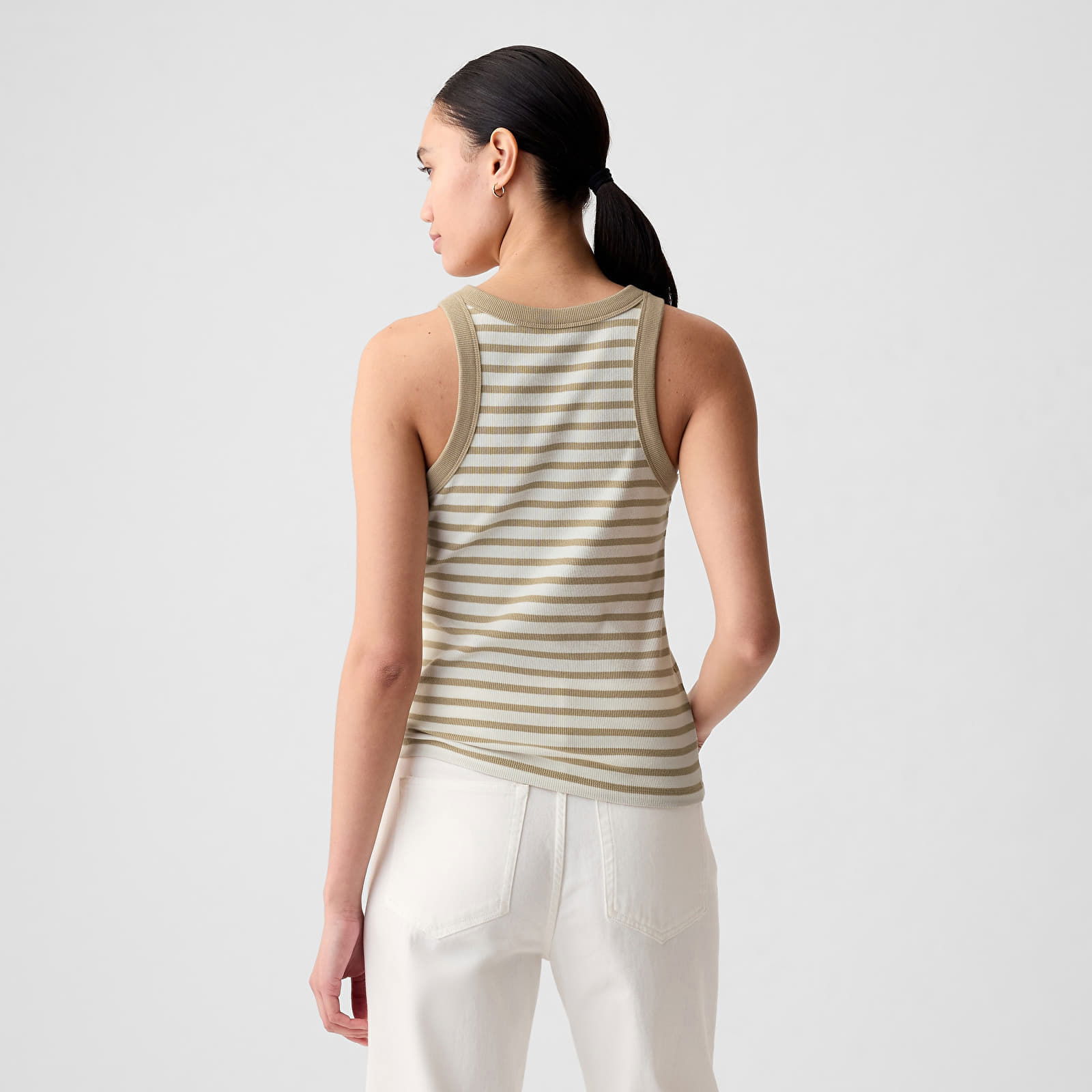 Modal Rib Halter Khaki Stripe