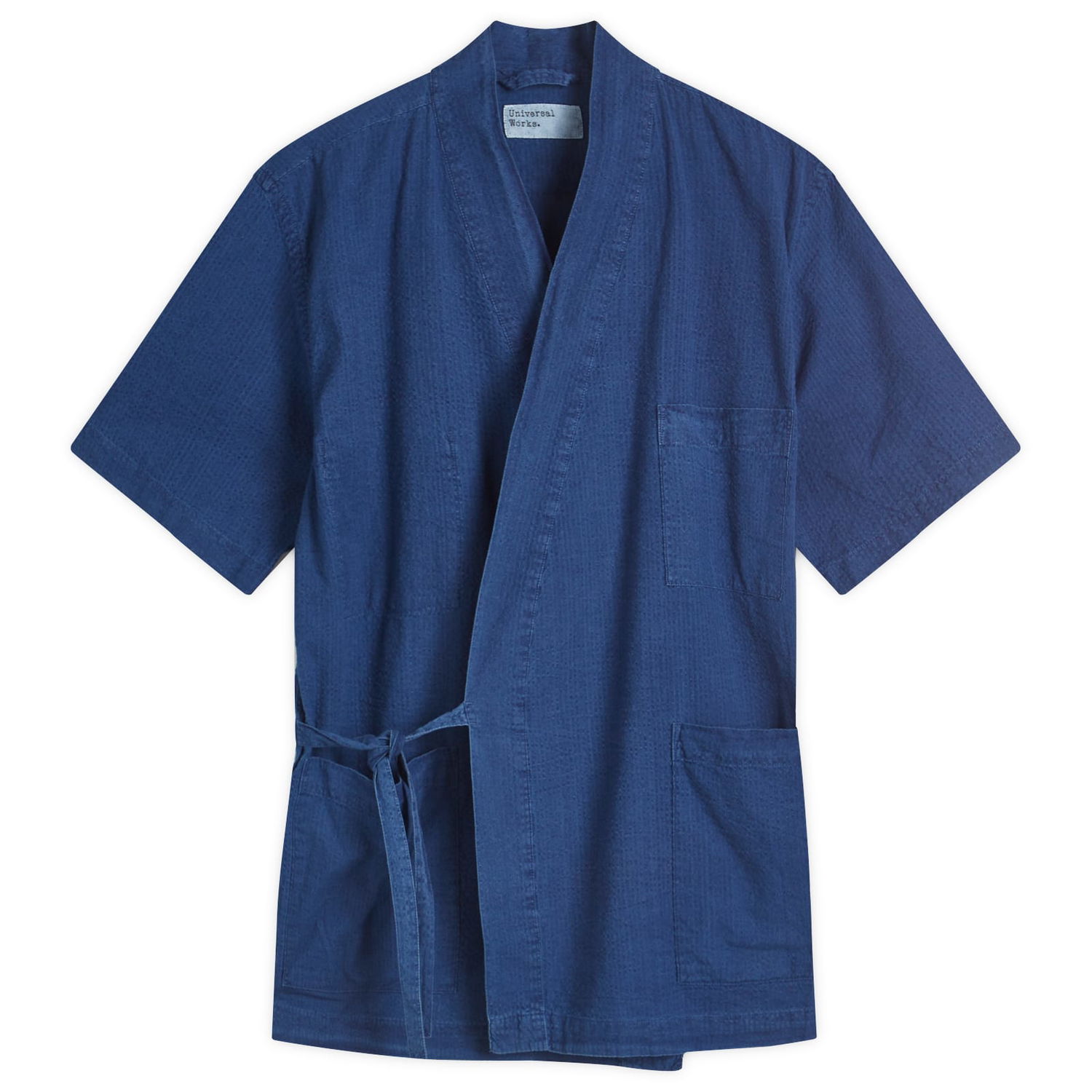 Košeľa Universal Works Seersucker Short Sleeve Kyoto Shirt, Size Large Modrá | 32563-WSI, 0