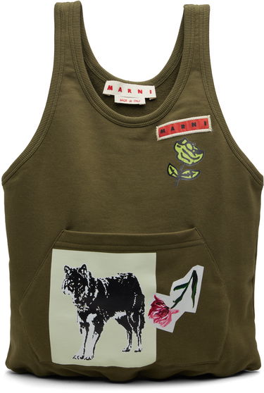 Tielko Marni Graphic Front Pocket Tank Tote Zelené | SHMQ0100A1 P8558, 0