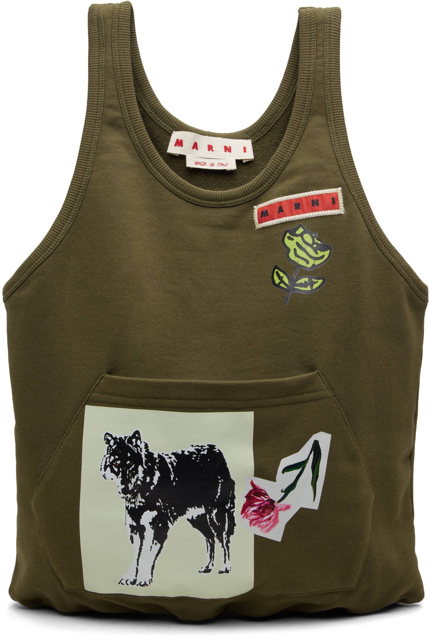 Tielko Marni Graphic Front Pocket Tank Tote Zelené | SHMQ0100A1 P8558, 0