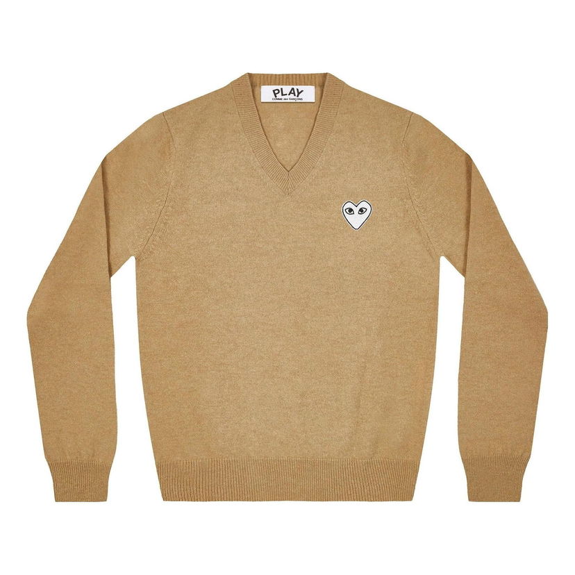 Sveter Comme des Garçons COMME des GARCONS PLAY V-Neck Pullover With White Heart Emblem Béžová | AZ-N063-051-2