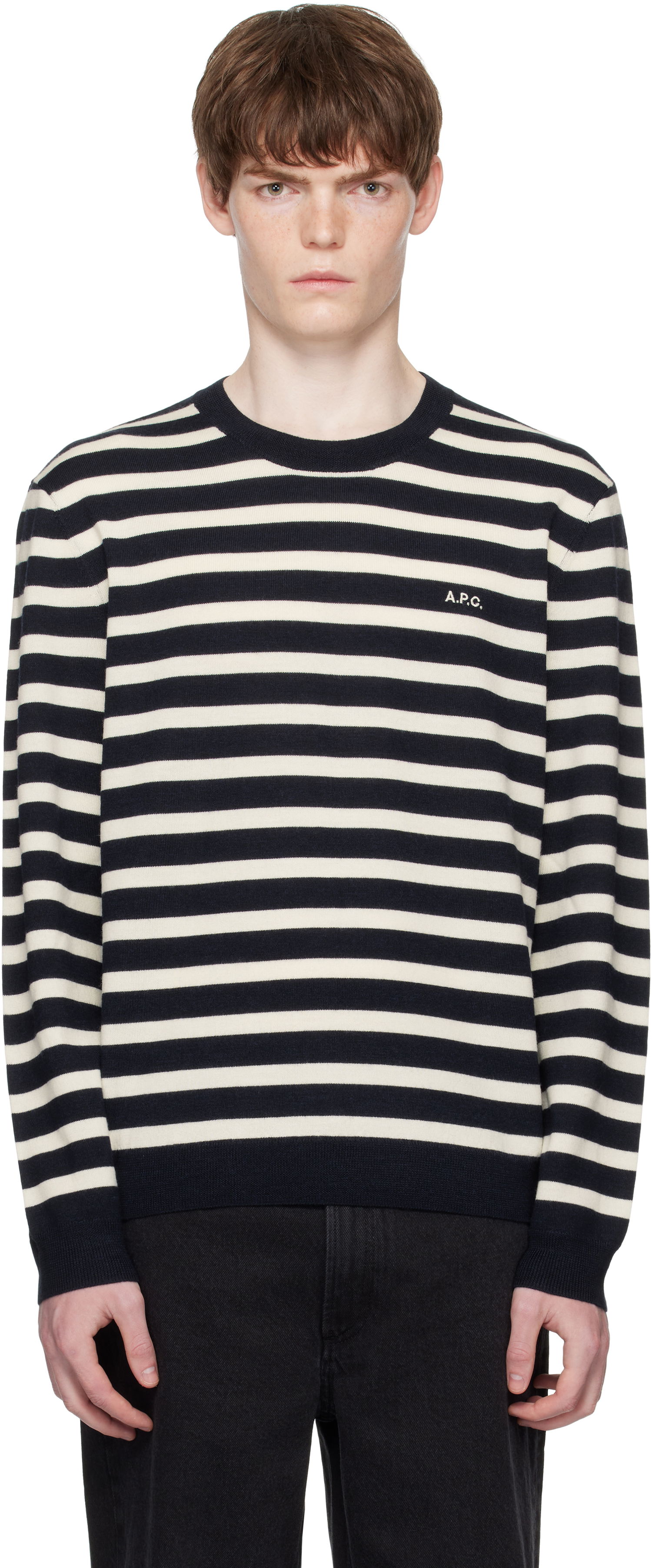 Sveter A.P.C. A.P.C. Matthias Striped Sweater Navy | WVBEC-H23431, 0