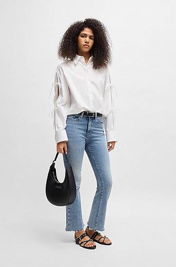 Košeľa BOSS Oversized Cotton Blouse with Sleeve Bows Biela | 50538440, 1