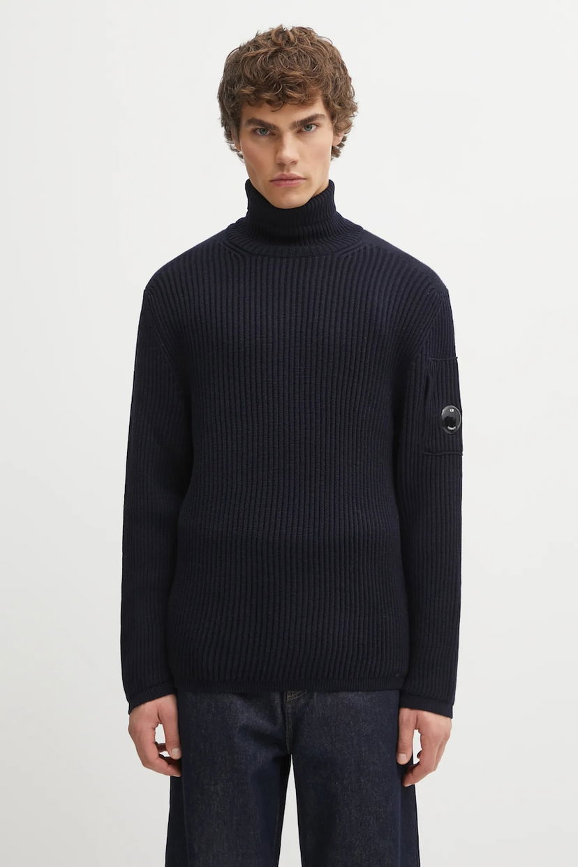 Sveter C.P. Company Ribbed Wool Blend Turtleneck Sweater with Sleeve Pocket Navy | 19CMKN220A006595A