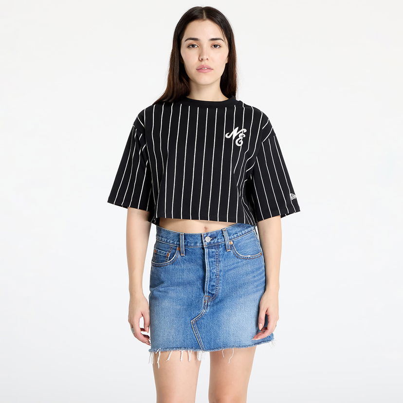 Tričko New Era Pinstripe Crop Tee Black/ Off White Čierna | 60564931