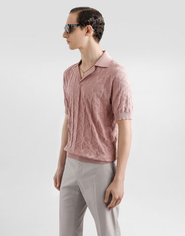 Polo tričko Dolce & Gabbana Dolce & Gabbana Silk Polo Shirt with 3D Cube Pattern and Logo Embroidery Ružová | GXZ56ZJBSLGF0052, 3