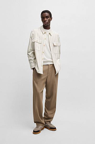 Košeľa BOSS Overshirt in Striped Oxford Cotton Béžová | 50539270, 1