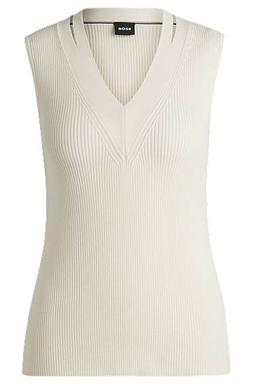 Sveter BOSS BOSS Sleeveless Knit Top with Cut-Out Details Biela | 50512919, 0