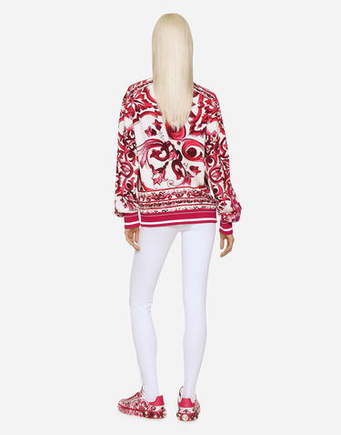 Mikina Dolce & Gabbana Zip-up Cady Sweatshirt With Majolica Print Červená | F9Q75TFPIAHH63TN, 2