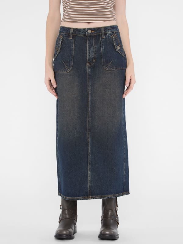 Sukňa GUESS Long Denim Skirt Modrá | W4BG48D4XY0, 0