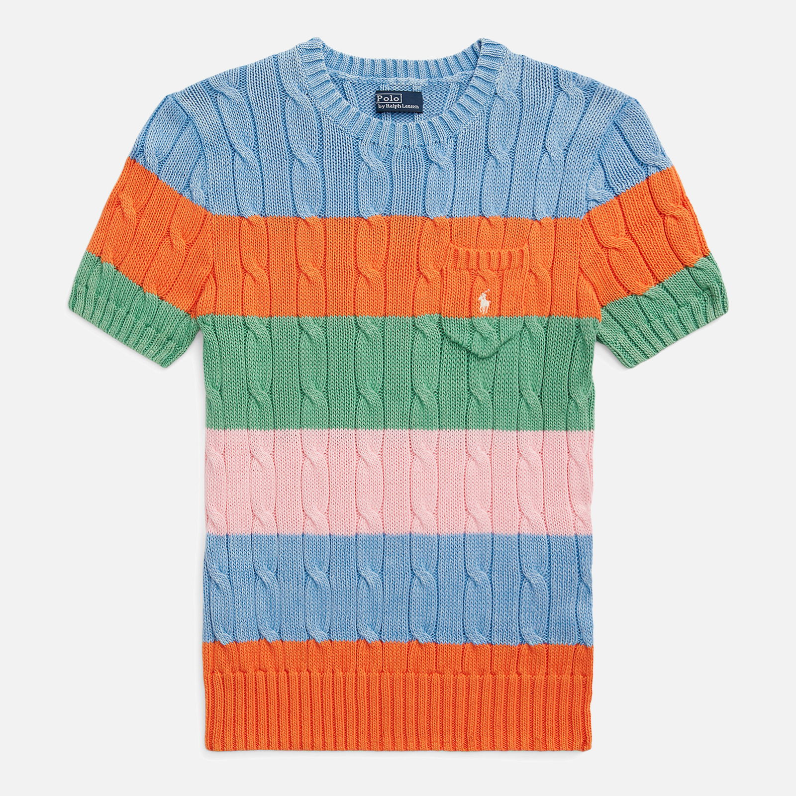 Striped Cable-Knit Short-Sleeve Jumper