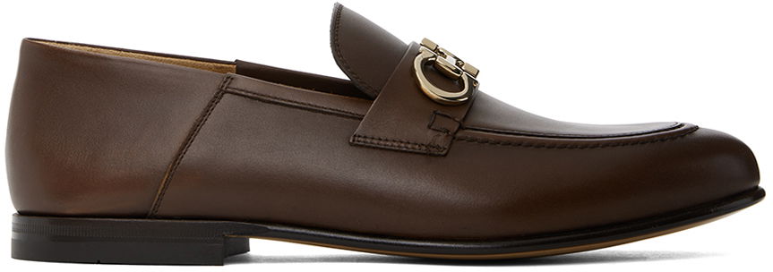 Tenisky a topánky FERRAGAMO Leather Loafers with Metal Buckle Hnedá | 757633, 0