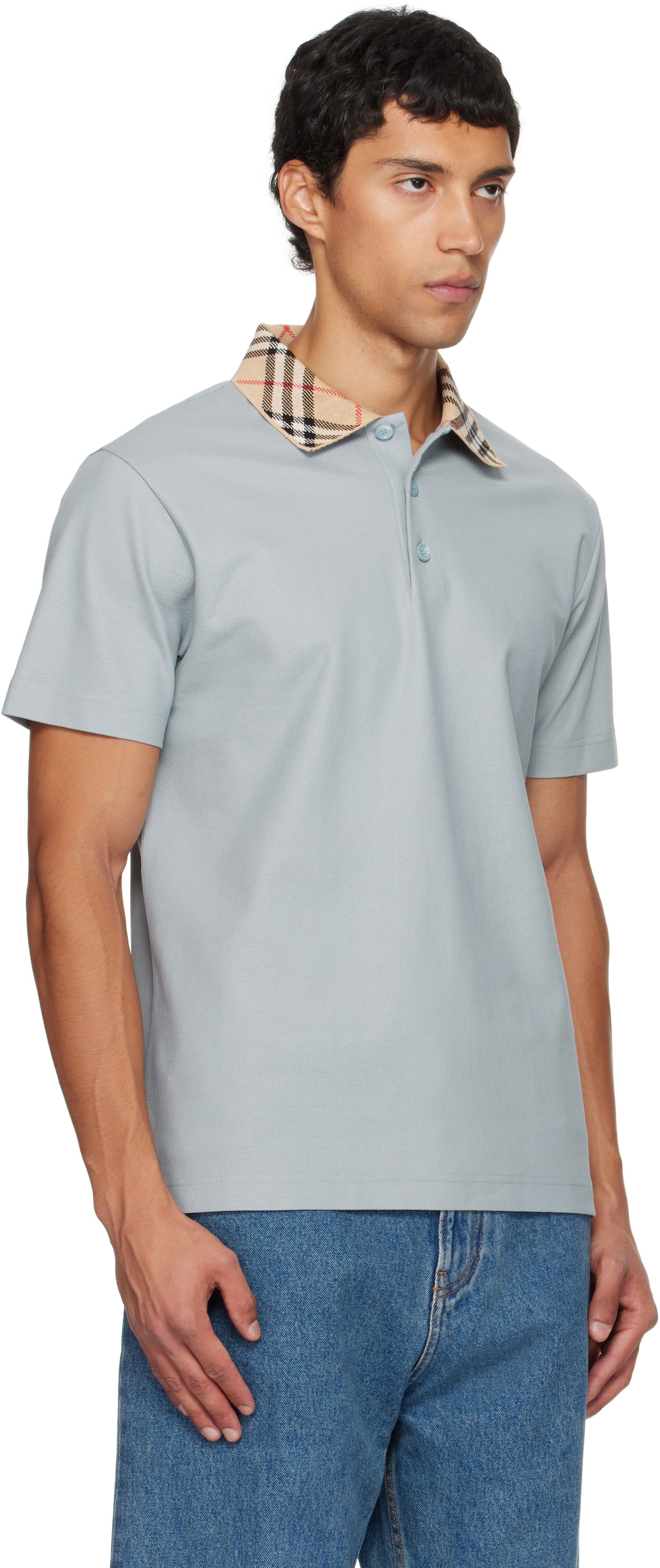 Polo tričko Burberry Burberry Check Collar Cotton Polo Modrá | 8110944, 1