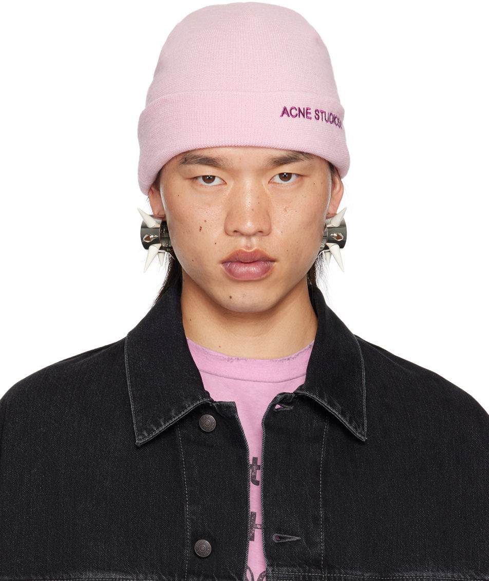 Kulicha Acne Studios Pink Embroidered-Logo Beanie Ružová | C40313-, 0