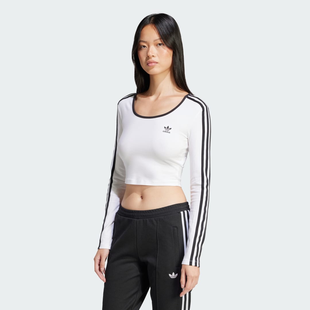 Crop Top adidas Performance Adicolor 3-Stripes Crop Long Sleeve Top Biela | JD4625, 0