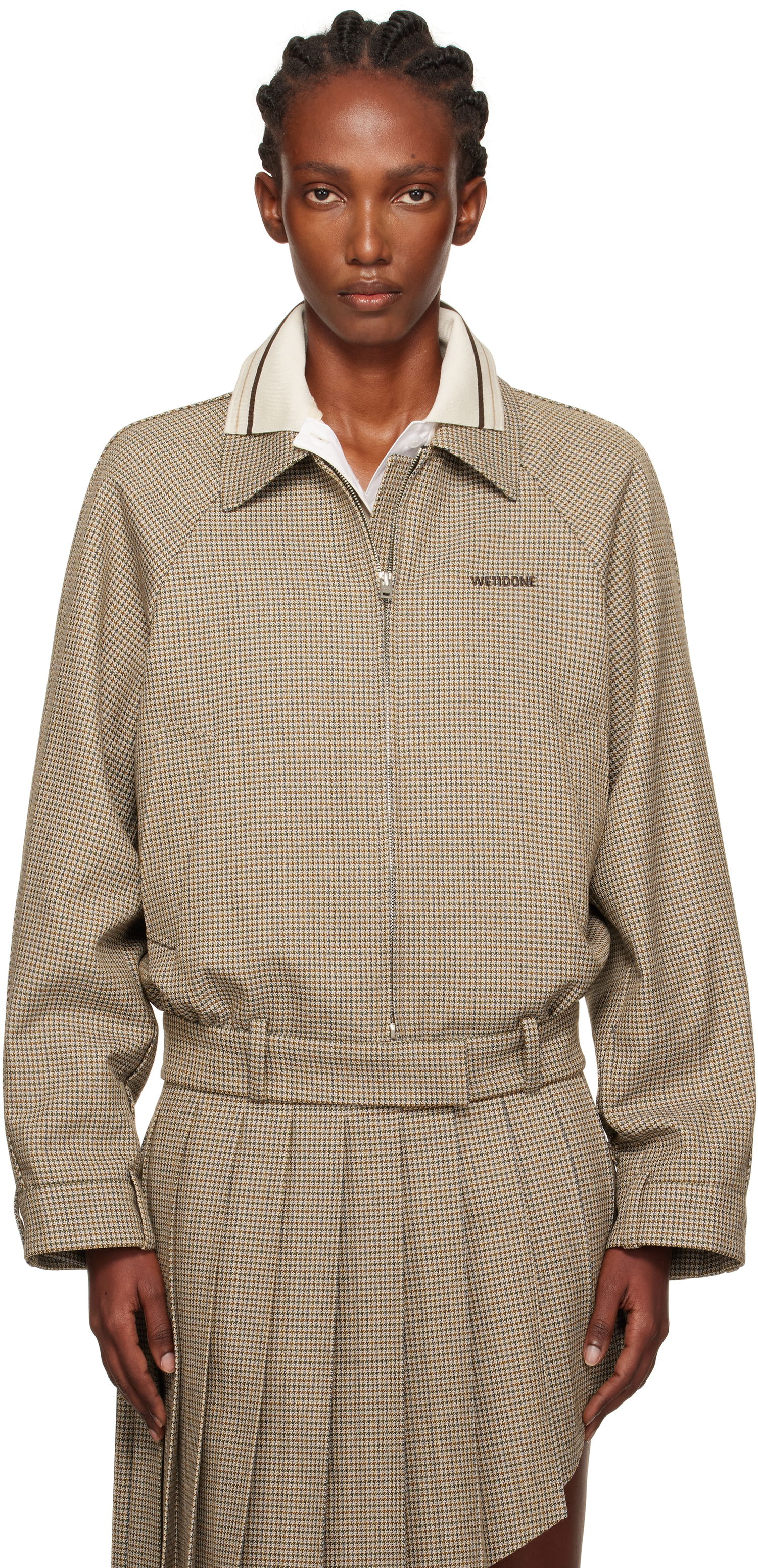 Bunda We11done Polo Collar Micro Checked Zip Jacket Béžová | WD-JK2-25-012-W-BG, 0