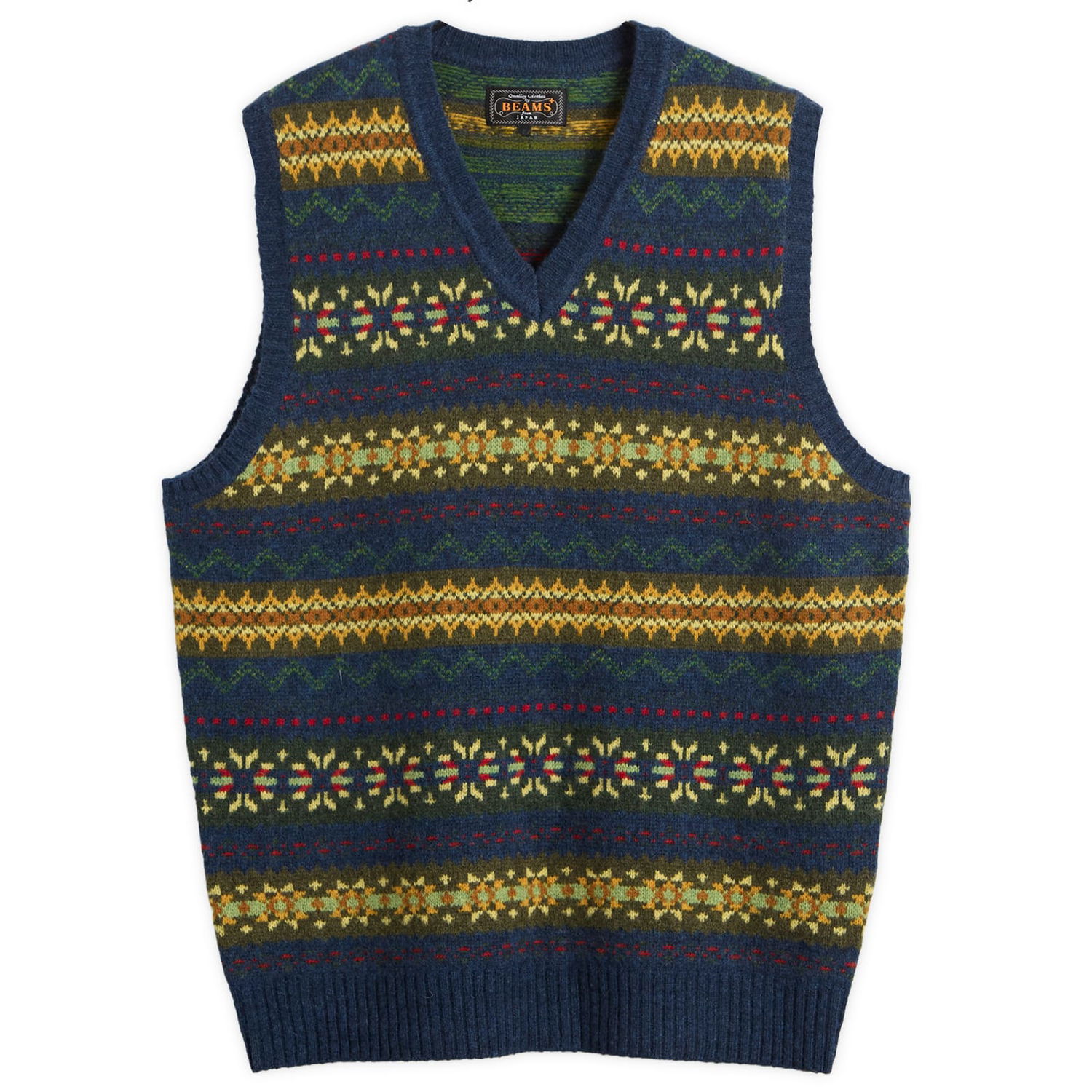 Sveter BEAMS Plus Fair Isle Knit Vest Navy | 3805-0055-103-79, 1