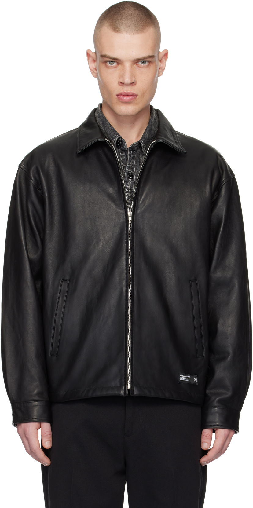 Bunda Neighborhood Zip Work Leather Jacket Čierna | 242SZNH-JKM01