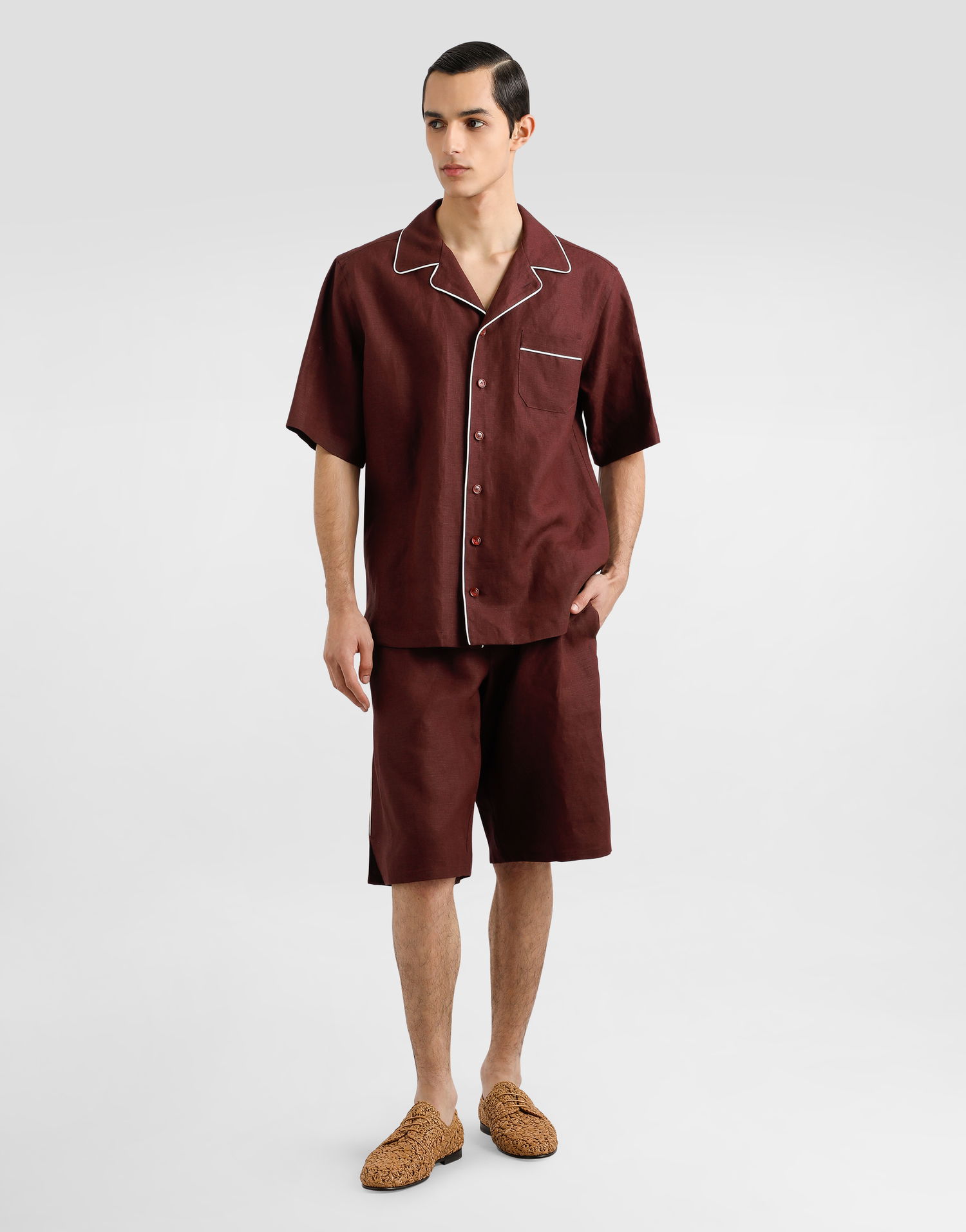 Košeľa Dolce & Gabbana Dolce & Gabbana Linen Hawaiian Shirt Vínová | G5NF5TFU4MCM5039, 1