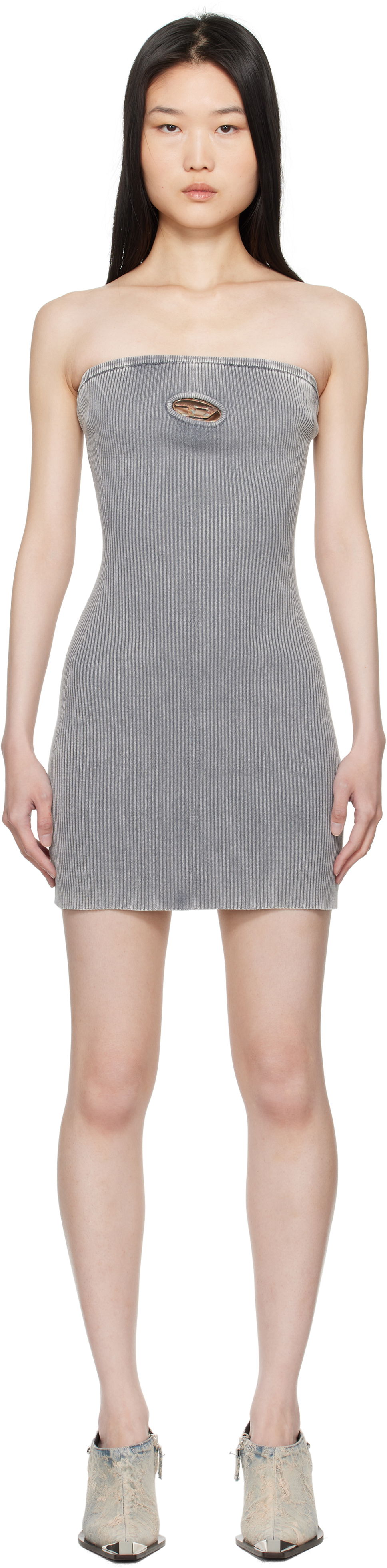 Šaty Diesel Ribbed Cutout Mini Dress Šedá | A16282 0DBDI, 0