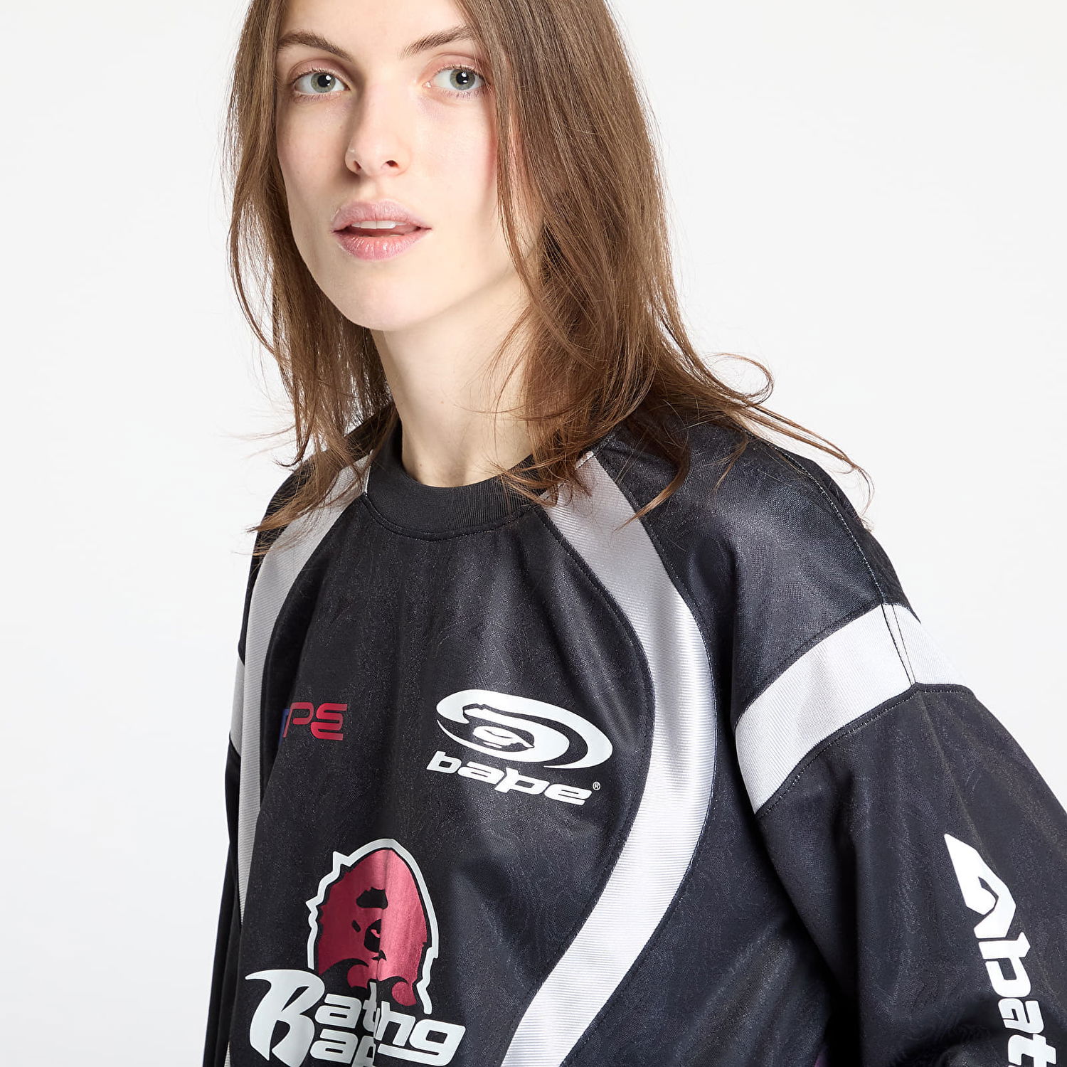 Dres BAPE A BATHING APE Flame Pattern Relaxed Fit Football Jersey Čierna | 001LTL301310MBLK, 1