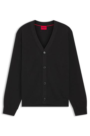 Sveter BOSS Cotton cardigan with knitted structure Čierna | 50551509