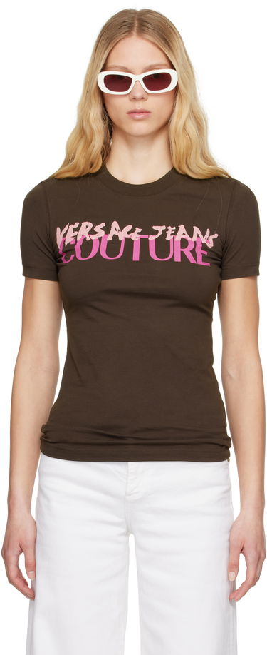 Tričko Versace Versace Jeans Couture Institutional Logo T-Shirt Hnedá | E78HAHE06_ECJ02E, 0