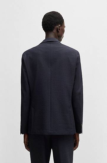 Bunda BOSS Slim Fit Stretch Seersucker Blazer Navy | 50540784, 1