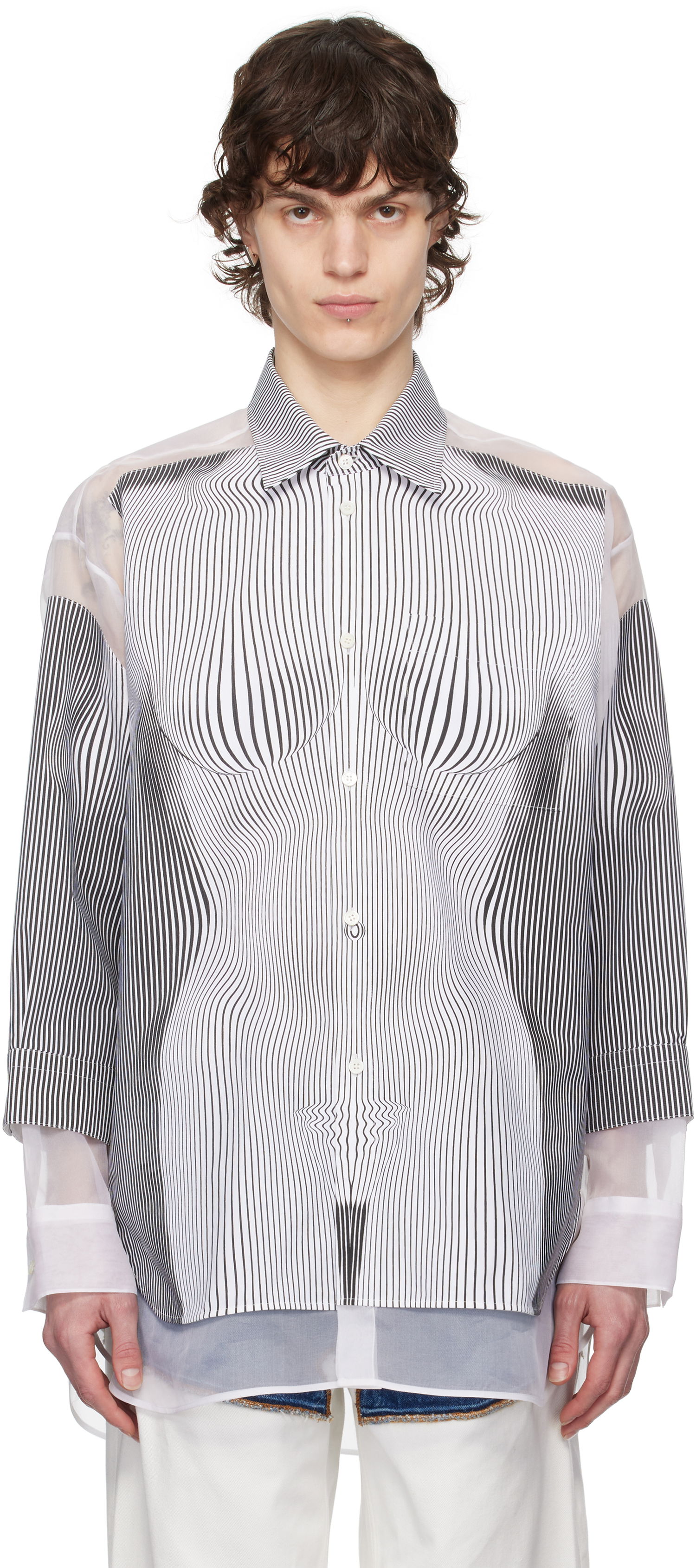 Košeľa Jean Paul Gaultier Jean Paul Gaultier Pinstripe Body Morphing Shirt Biela | 25/33-F-CH080I-C566-0001, 0