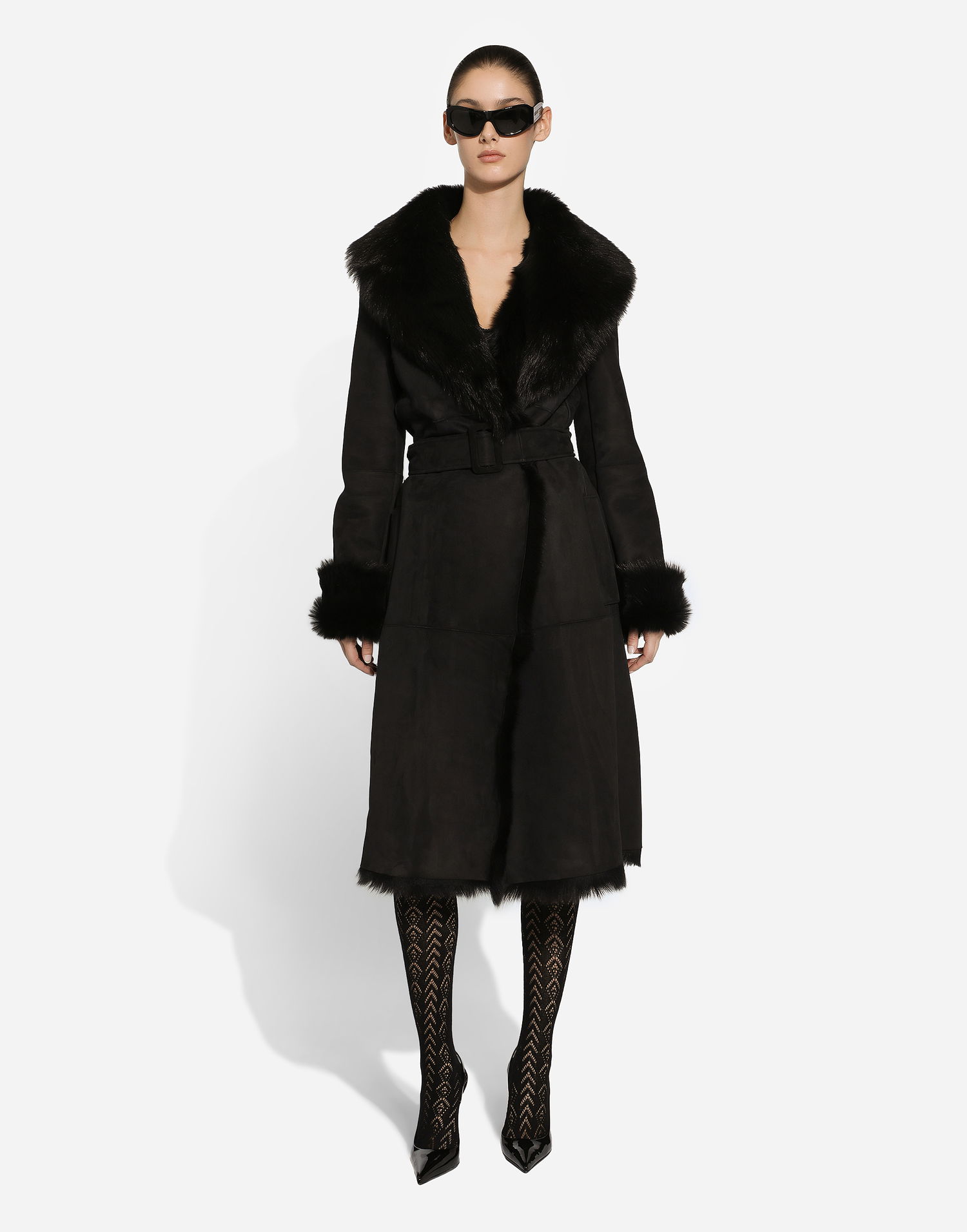 Kabáty Dolce & Gabbana Shearling Coat With Belt Čierna | F0E2SLFUP87N0000, 1