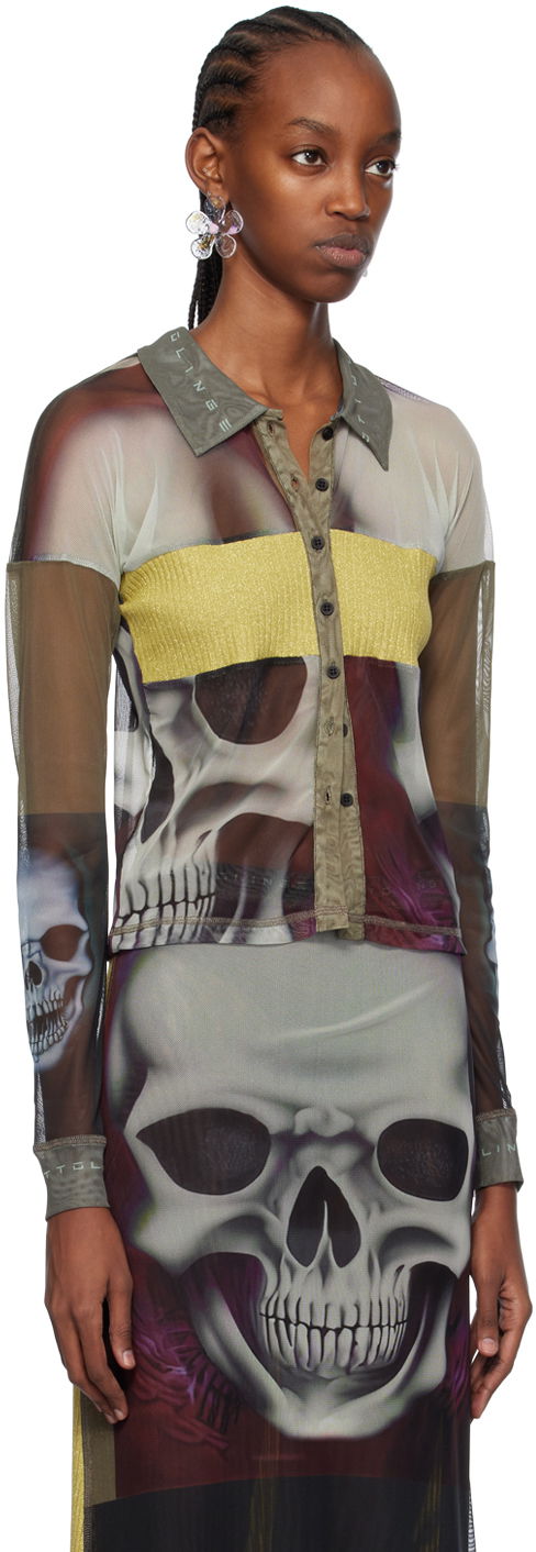Polo tričko Ottolinger Ottolinger Semi-Sheer Skull-Print Polo Zelené | 103402, 1
