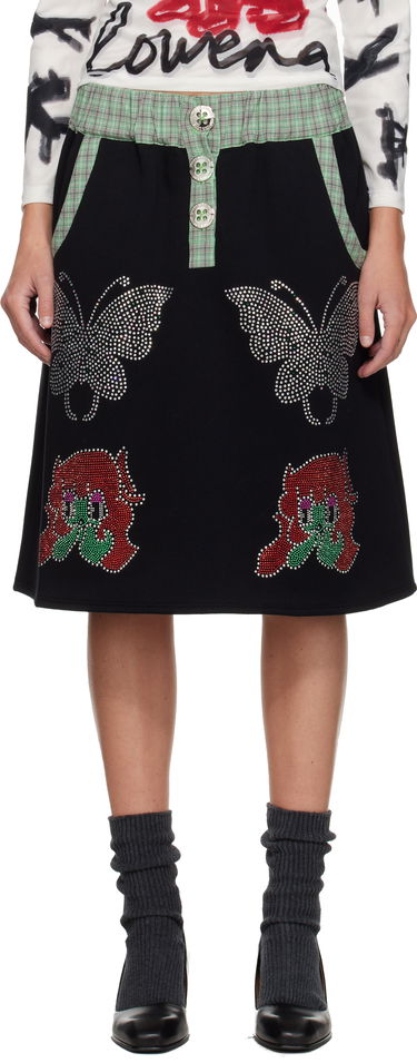 Sukňa Chopova Lowena Chopova Lowena Quimby Plaid-Trim Beaded Midi Skirt Čierna | 3276, 0