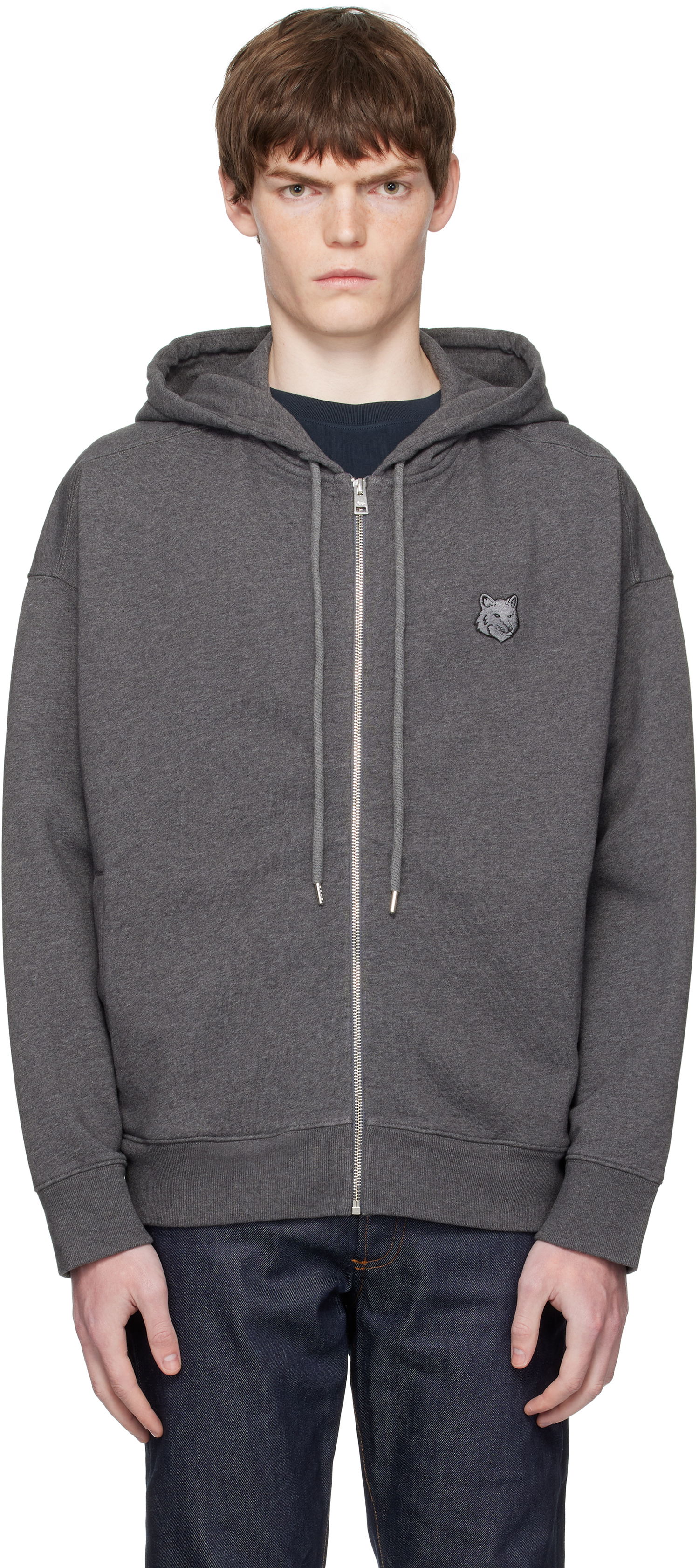 Mikina MAISON KITSUNÉ Kitsuné Fox Head Patch Oversize Fullzip Hoodie Šedá | PM02138KM0340, 0