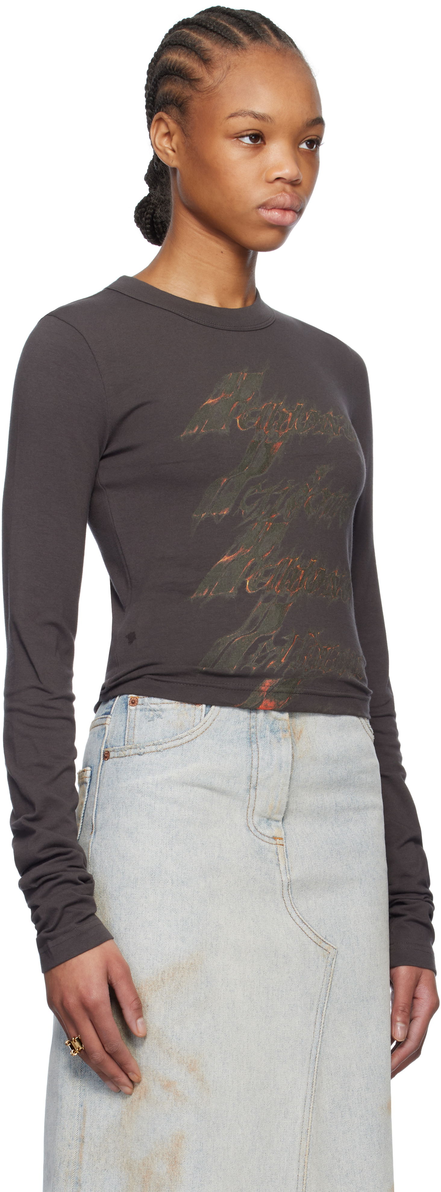Tričko We11done We11done Spark Graphic Long Sleeve T-Shirt Hnedá | WD-TT0-25-750-W-CH, 1