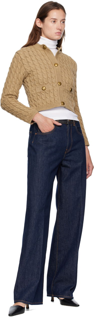 Sveter Moncler Moncler Cotton Blend Knit Cropped Cardigan Béžová | 0939B00004M7105, 4