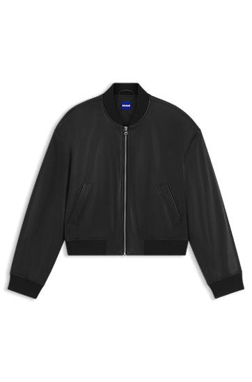 Bomber bunda BOSS Cropped Faux Leather Bomber Jacket Čierna | 50542178