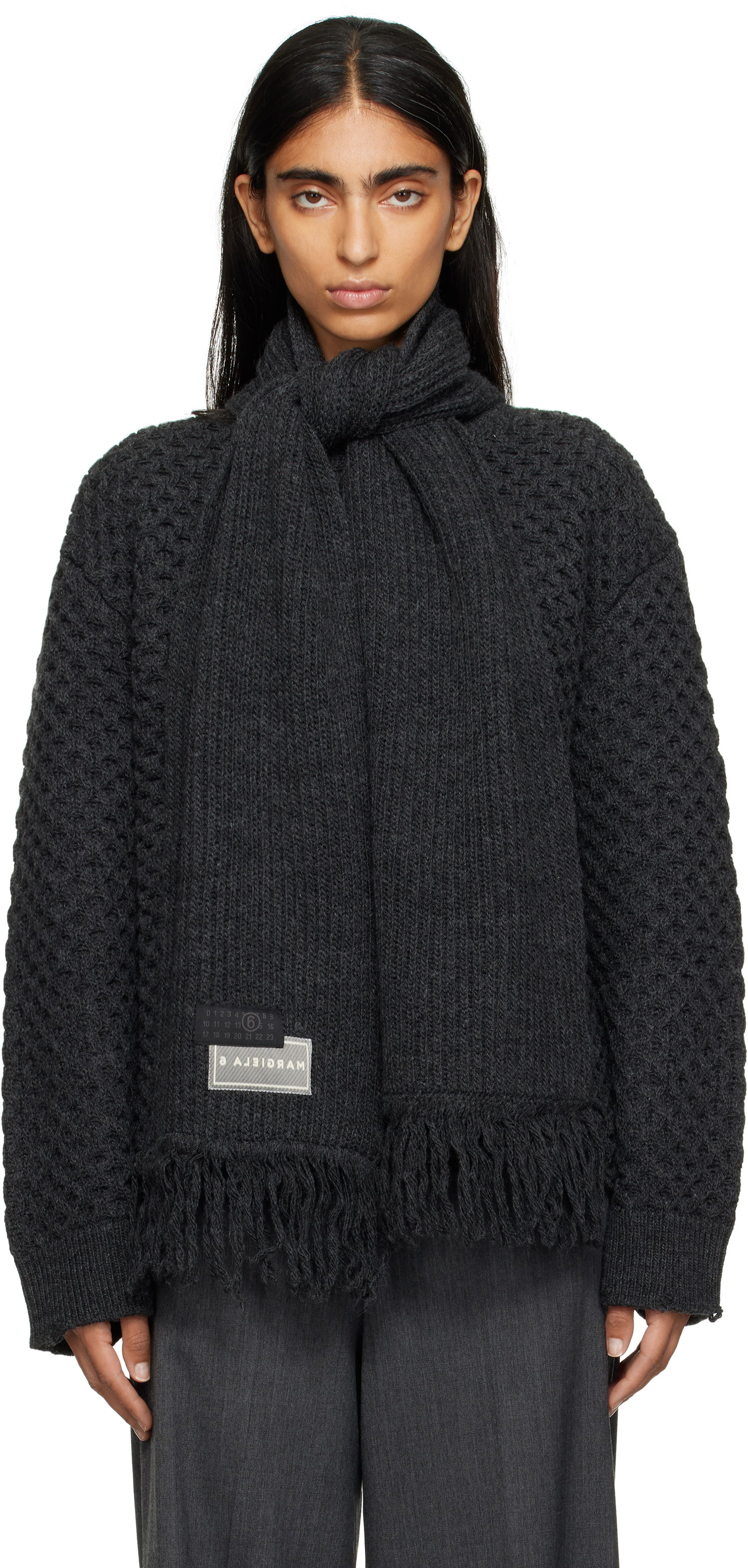 Sveter Maison Margiela MM6 Maison Margiela Knit Sweater with Scarf Šedá | S52HL0049 M13132, 0