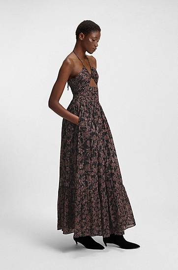 Šaty BOSS Metallic Print Halter Maxi Dress Čierna | 50538359, 1