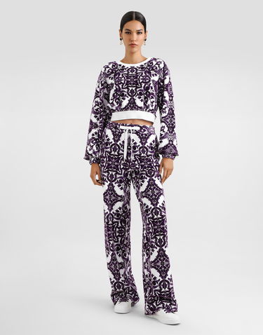Nohavice Dolce & Gabbana Dolce & Gabbana Majolica-Print Velvet Trousers Fialová | FTCYYTHJMP9S8354, 1