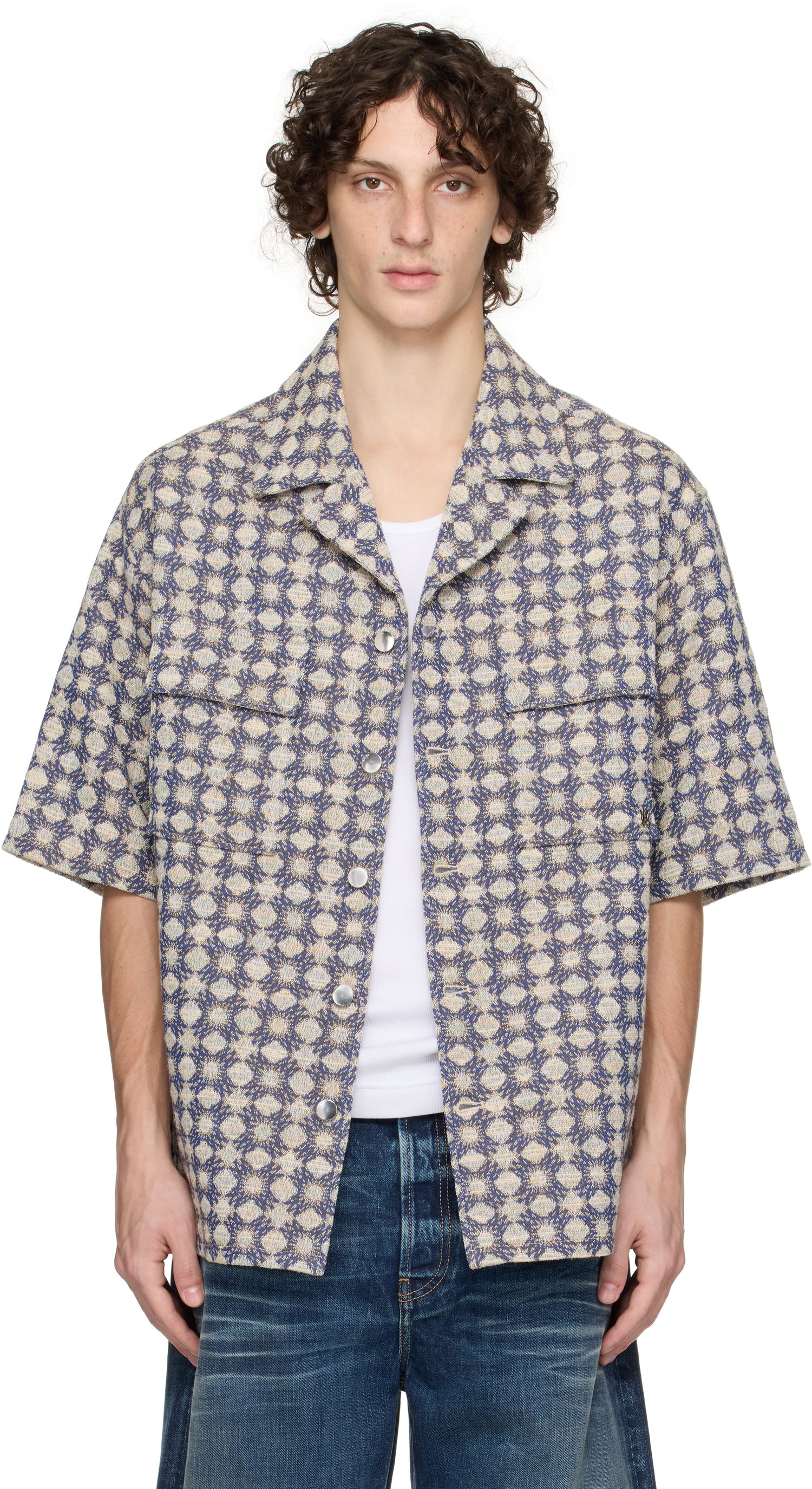 Košeľa AMIRI AMIRI MA Quad Boucle Camp Shirt Modrá | AMSTCA1144, 0