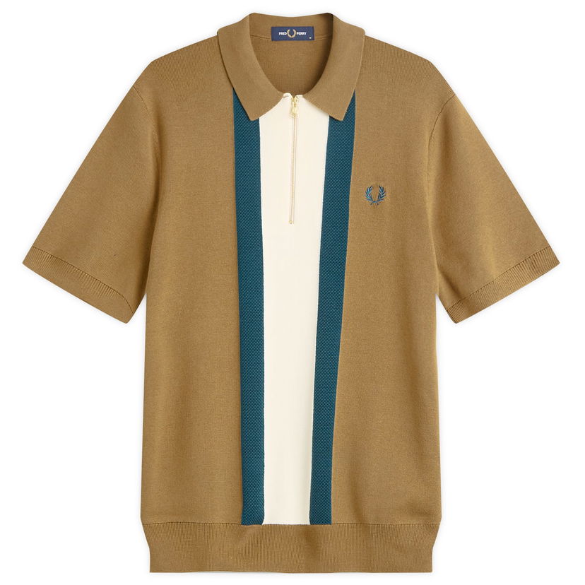 Polo tričko Fred Perry Fred Perry Textured Stripe Knitted Zip Polo Shirt, Large Hnedá | K1342-P96